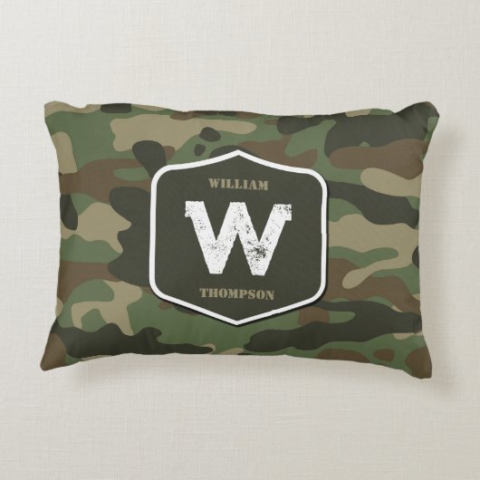 Camouflage Green Camo Army Pattern Monogram Accent Kussen (Achterkant)