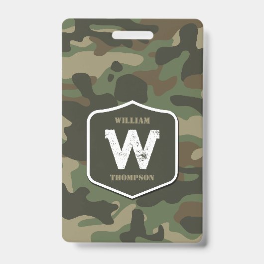 Camouflage Green Camo Army Pattern Monogram Badge (Voorkant)