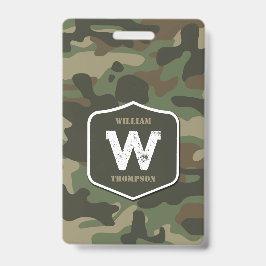 Camouflage Green Camo Army Pattern Monogram Badge