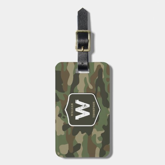 Camouflage Green Camo Army Pattern Monogram Bagagelabel (Voorkant verticaal)
