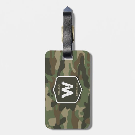 Camouflage Green Camo Army Pattern Monogram Bagagelabel (Achterkant verticaal)