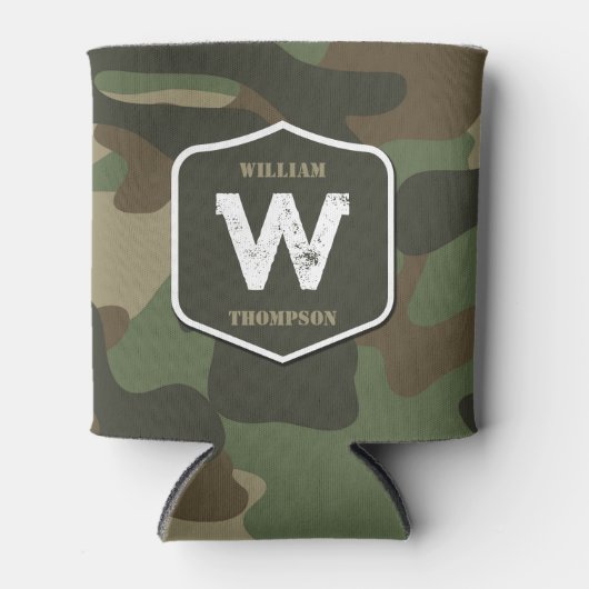 Camouflage Green Camo Army Pattern Monogram Blikjeskoeler (Voorkant)