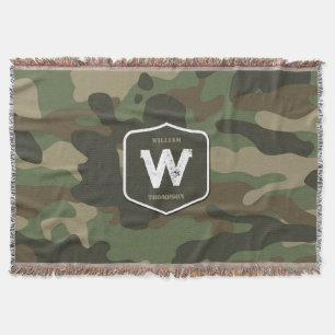 Camouflage Green Camo Army Pattern Monogram Deken