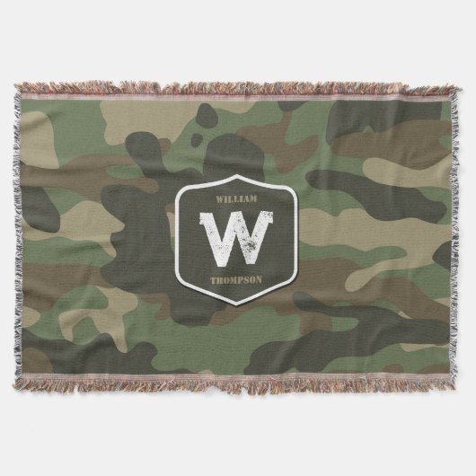 Camouflage Green Camo Army Pattern Monogram Deken (Voorkant)