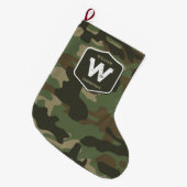 Camouflage Green Camo Army Pattern Monogram Grote Kerstsok (Voorkant (Hangend))