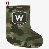 Camouflage Green Camo Army Pattern Monogram Grote Kerstsok (Voorkant)