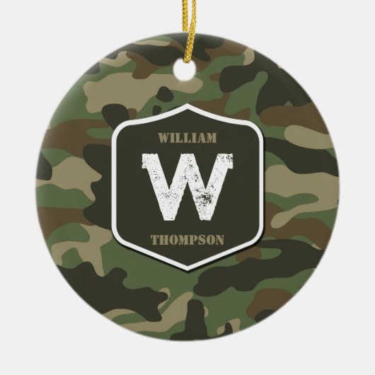 Camouflage Green Camo Army Pattern Monogram Keramisch Ornament (Voorkant)