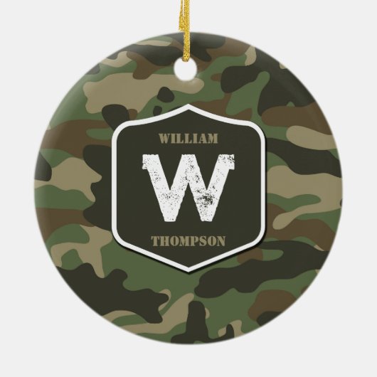 Camouflage Green Camo Army Pattern Monogram Keramisch Ornament (Achterkant)