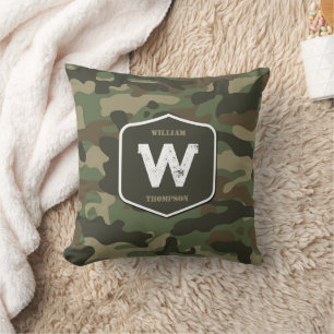 Camouflage Green Camo Army Pattern Monogram Kussen