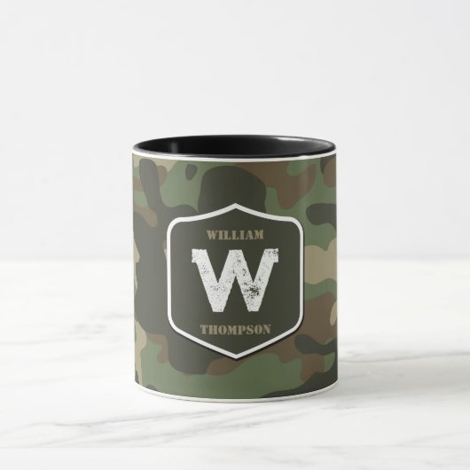 Camouflage Green Camo Army Pattern Monogram Mok (Midden)