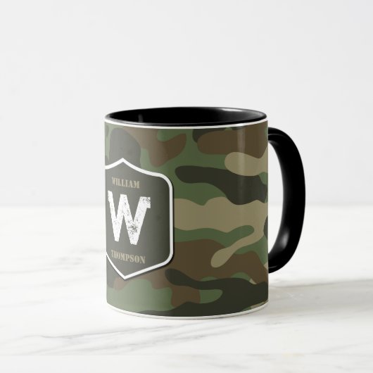 Camouflage Green Camo Army Pattern Monogram Mok (Voorkant rechts)