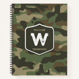Camouflage Green Camo Army Pattern Monogram Notitieboek