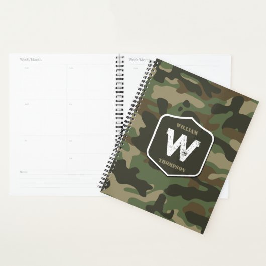 Camouflage Green Camo Army Pattern Monogram Planner (Display)