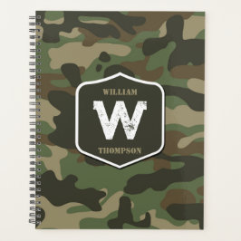 Camouflage Green Camo Army Pattern Monogram Planner