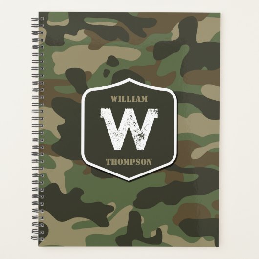 Camouflage Green Camo Army Pattern Monogram Planner (Voorkant)