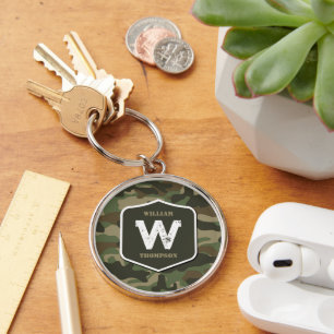 Camouflage Green Camo Army Pattern Monogram Sleutelhanger