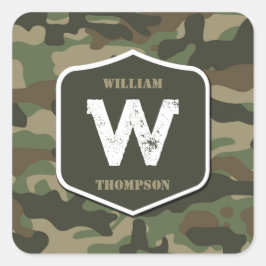 Camouflage Green Camo Army Pattern Monogram Vierkante Sticker
