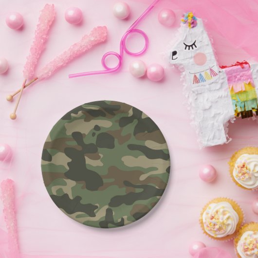 Camouflage Green Camo Army Pattern Papieren Bordje (Feest)