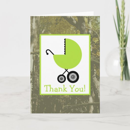 Camouflage & Green Carriage Baby shower Hartelijk Bedankkaart (Voorkant)