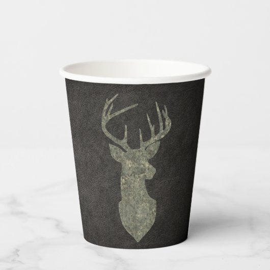 Camouflage Green Distressed Deer Silhouette Papieren Bekers (Achterkant)