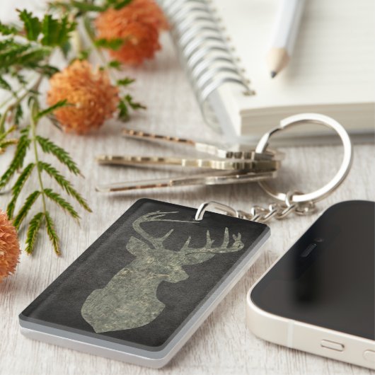 Camouflage Green Distressed Deer Silhouette Sleutelhanger (Voorkant Rechts)