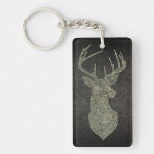 Camouflage Green Distressed Deer Silhouette Sleutelhanger