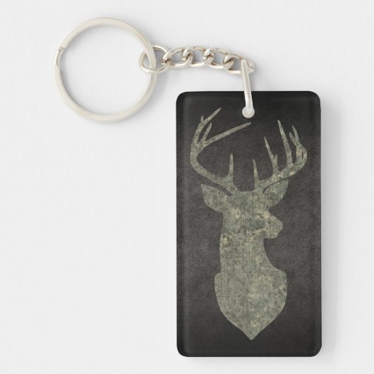 Camouflage Green Distressed Deer Silhouette Sleutelhanger (Voorkant)