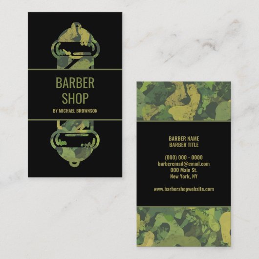 Camouflage Green Hair Salon Barber Pole Visitekaartje (Voorkant / Achterkant)