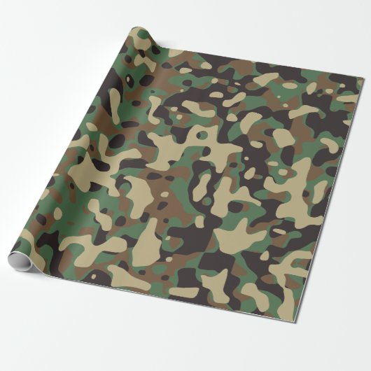 Camouflage Groen Bruin Beige Leger Militaire Cadeaupapier (Uitgerold)