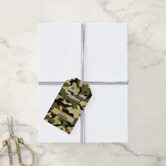 Camouflage Groen, Bruin, Beige & Zwart Cadeaulabel (Met Touw)