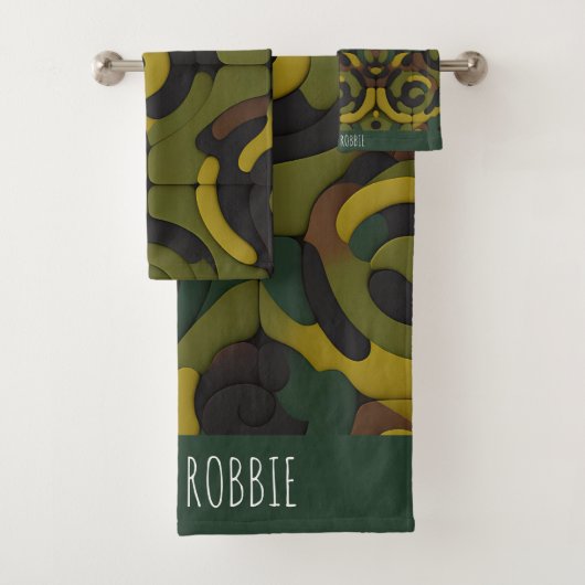 Camouflage groen mozaïek patroon bad handdoek (Insitu)