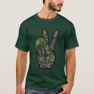 Camouflage Hand Victory/Peace Sign T-shirt