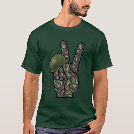 Camouflage Hand Victory/Peace Sign T-shirt (Voorkant)