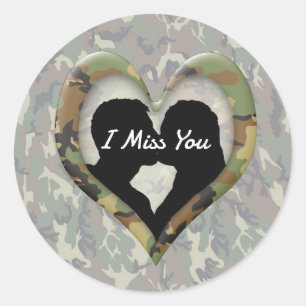 Camouflage Hart met Kissing Paar Miss You Ronde Sticker