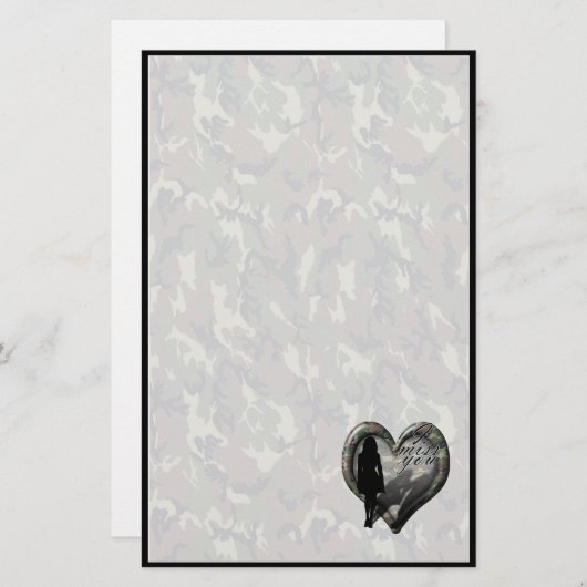 Camouflage Hart - Vrouw Vermist Man (w/text) Briefpapier (Voorkant / Achterkant)