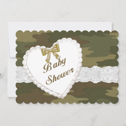 Camouflage kanten hart Baby shower uitnodiging (Voorkant)