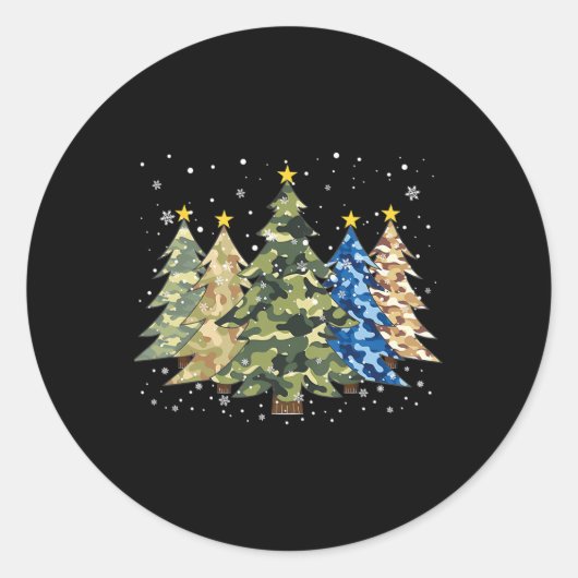 Camouflage Kerstbomen Camo Xmas Tree Family M Ronde Sticker (Voorkant)