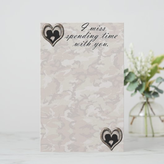 Camouflage kussen koppel missen je briefpapier (Staand voorkant)