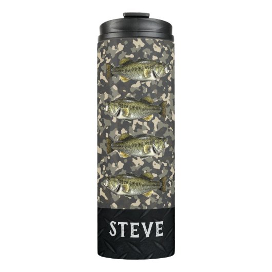 Camouflage largemouth Bass Vist Naam Mannen Thermosbeker (Voorkant)