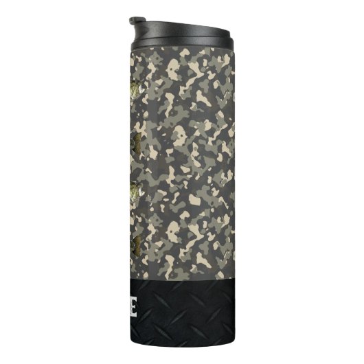 Camouflage largemouth Bass Vist Naam Mannen Thermosbeker (Geroteerd rechts)
