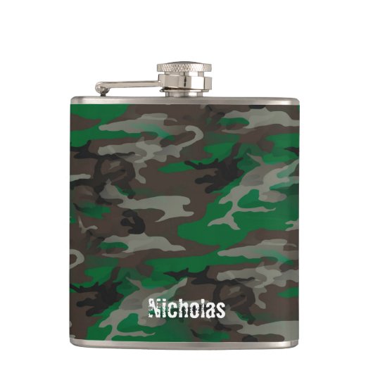 Camouflage Leger Militaire Aangepaste Naam Heupfles (Voorkant)