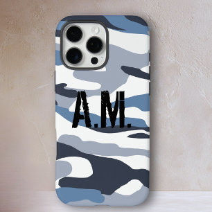 Camouflage Leger Monogram Blauw iPhone 16 Pro Max Hoesje