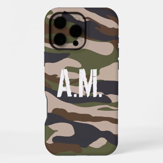 Camouflage Leger Monogram Bruin Groen iPhone Hoesje (Achterkant)