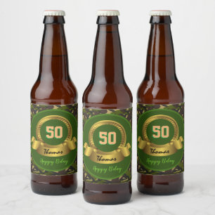 Camouflage legergroen 50th Birthday / hunter party Bier Etiket