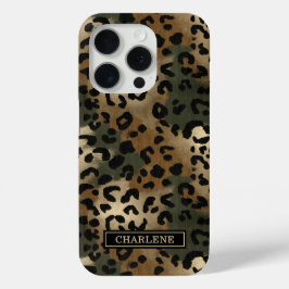 Camouflage Luipaardprint met Monogram iPhone 15 Pro Case