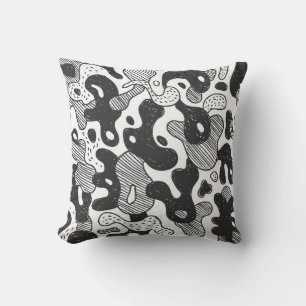 camouflage met abstracte doedelstijl, zwart kussen