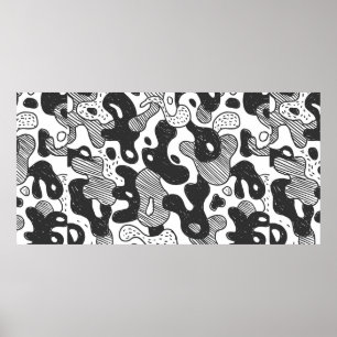 camouflage met abstracte doedelstijl, zwart poster
