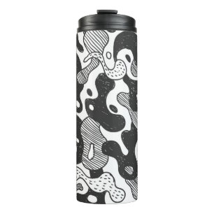 camouflage met abstracte doedelstijl, zwart thermosbeker