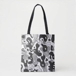 camouflage met abstracte doedelstijl, zwart tote bag