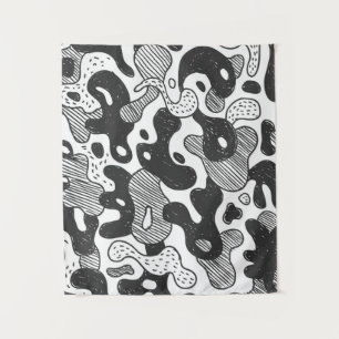 camouflage met abstracte doedelstijl, zwart wandkleed
